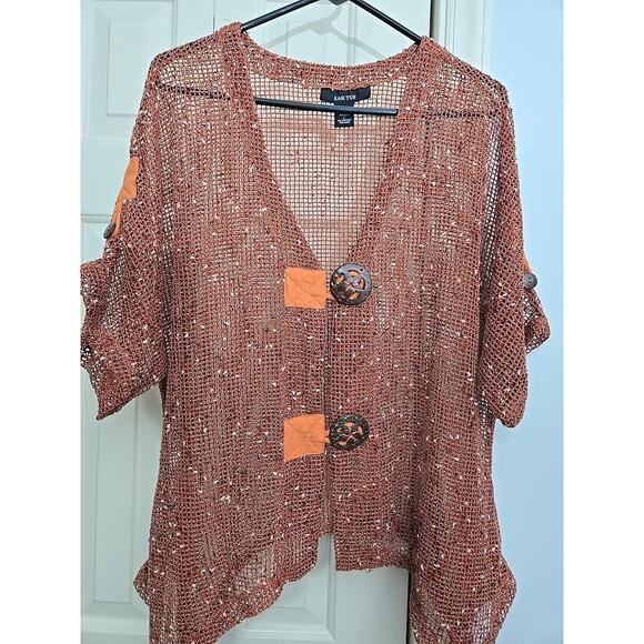 Kaktus Crochet Net Mesh Asymmetrical Rust Color Vest Top Size L Hippie Fairy - Picture 1 of 8